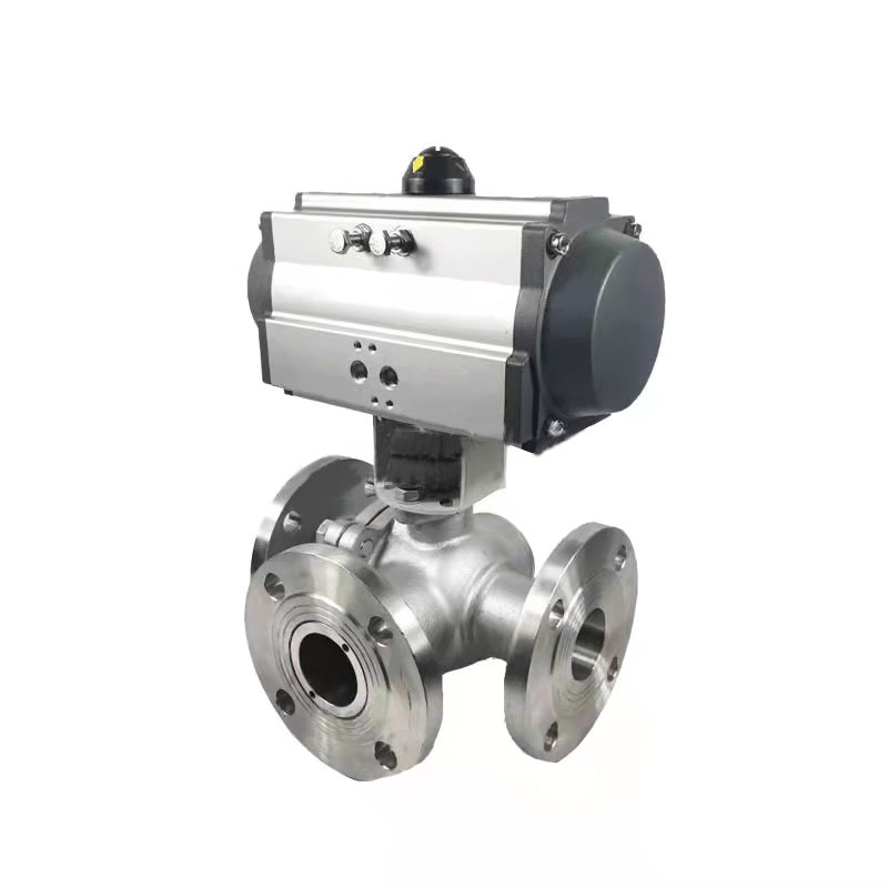 Pneumatic Stainless Steel Three-Way Flange Ball Valve