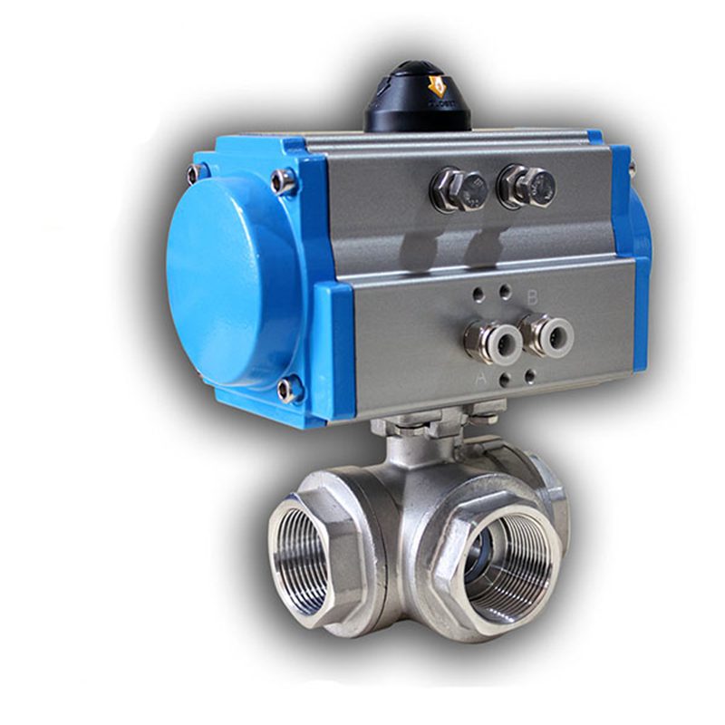 Three-Way Threaded Pneumatic Ball Valve