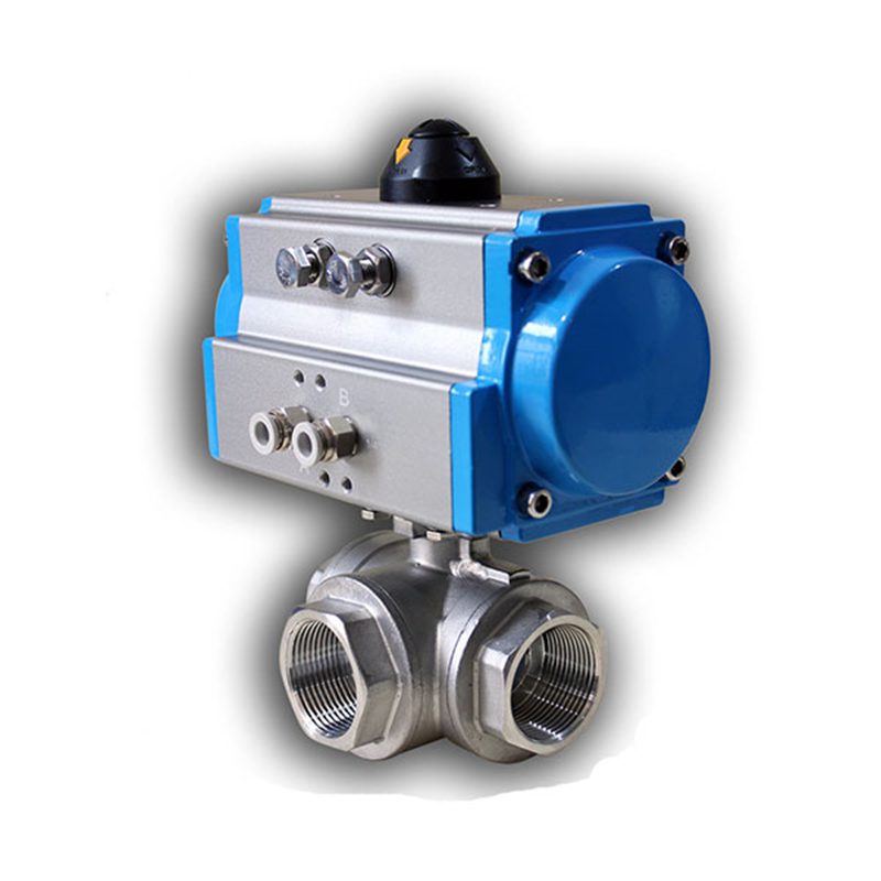 Three-Way Threaded Pneumatic Ball Valve